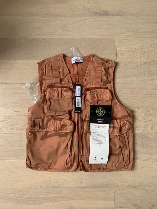 Supreme Supreme x Stone Island Camo Cargo Vest Orange RETAIL $398