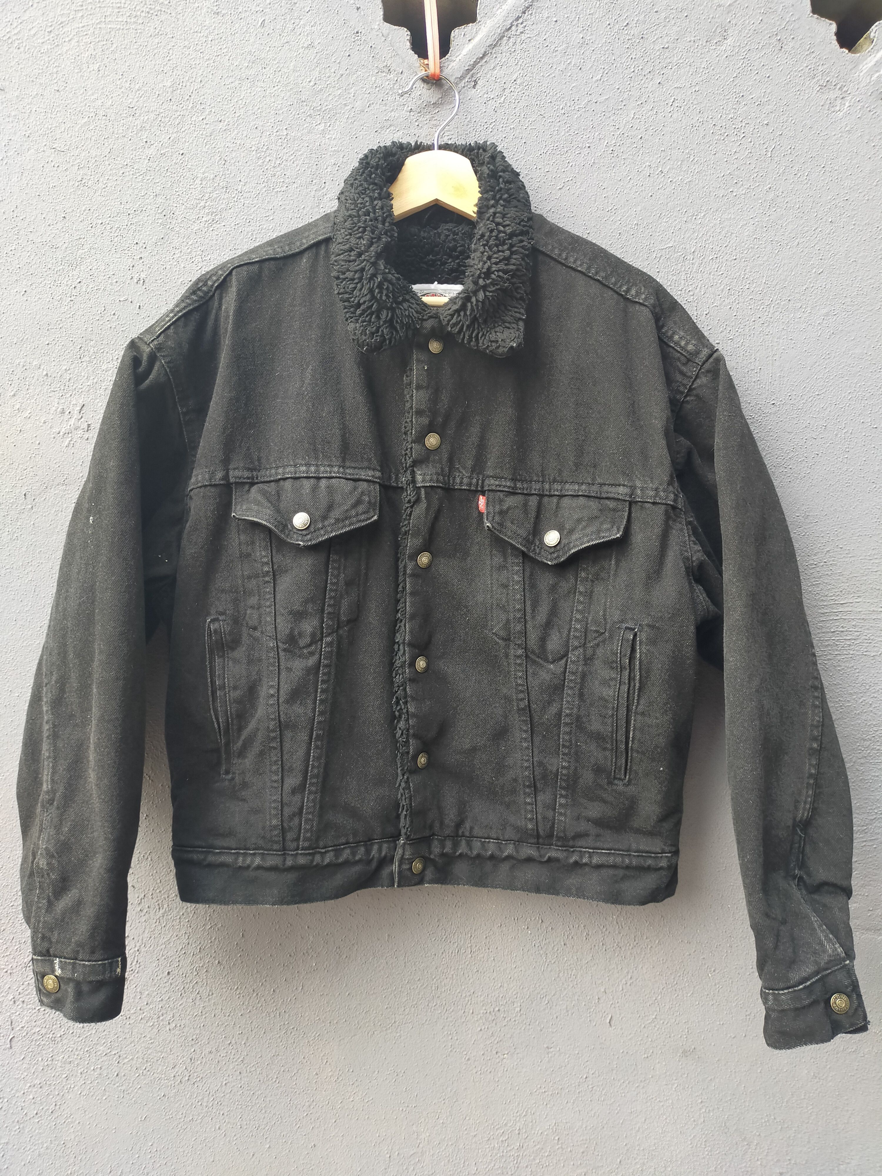 ジャケット・アウター Levi's SHERPA BLACK DENIM JACKET 1990s L Vintage Black Levi's Sherpa Jacket 90s Levi Trucker Denim Jacket