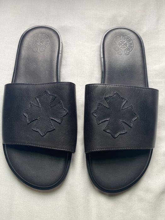 Chrome Hearts Chrome Hearts Black Leather Slides Plus Patch | Grailed