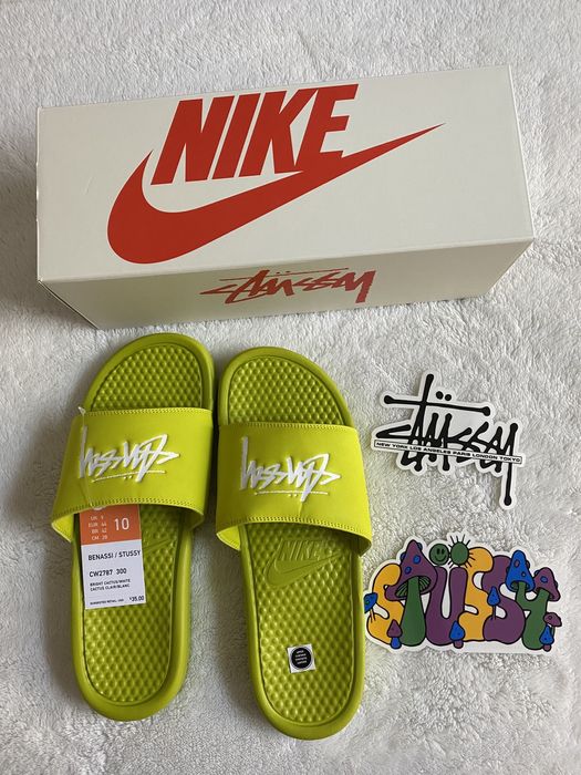 Nike STUSSY x NIKE BENASSI SLIDES VOLT / CACTUS | Grailed