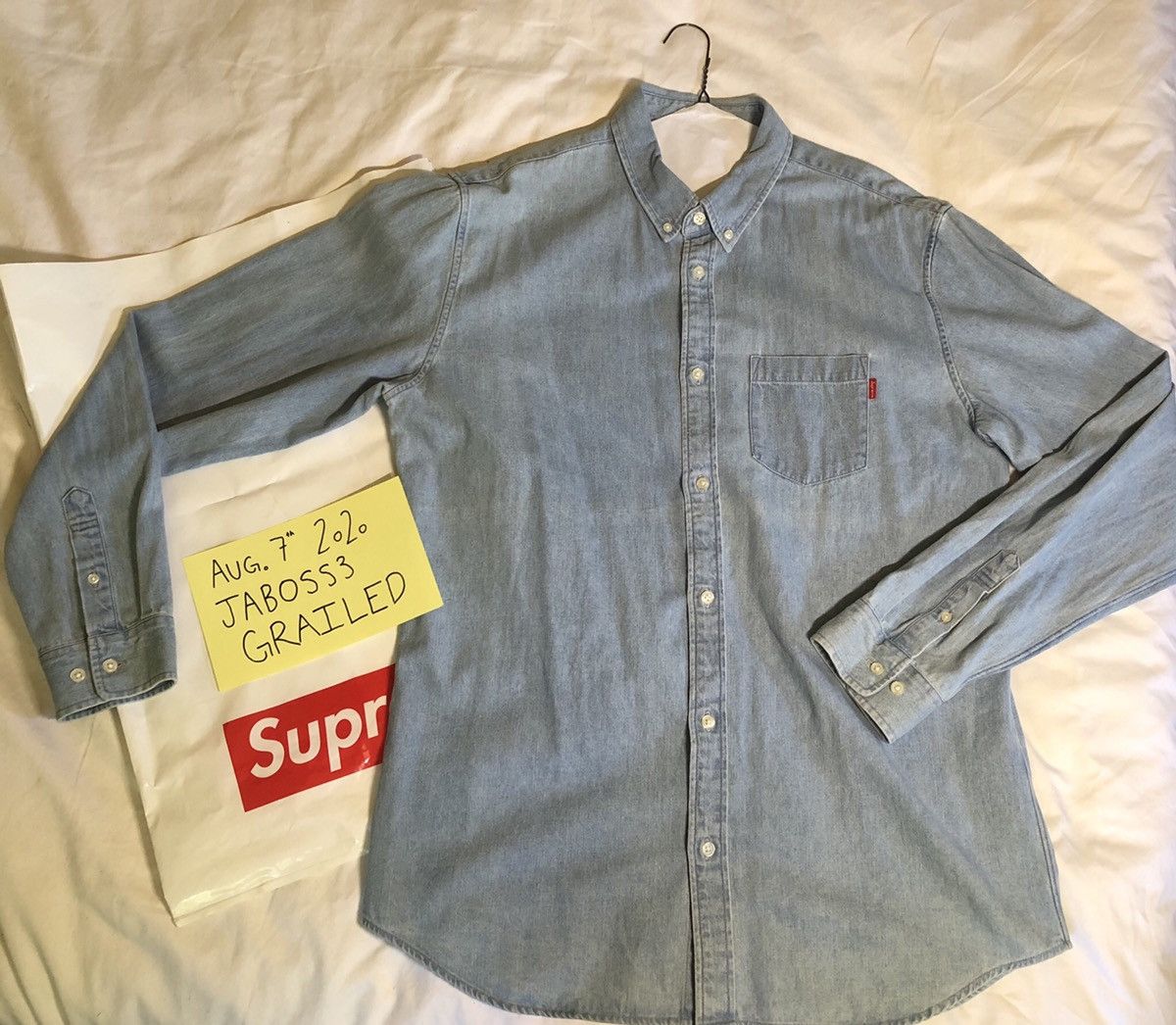 【XL】 Supreme Washed Twill Shirt Supreme Supreme Denim Light Washed Twill L/S Shirt XL NEVER WARN