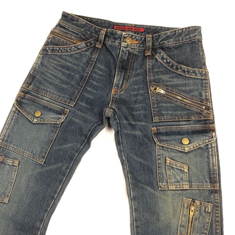 Japanese Brand 1990s Edge On All 🇯🇵 Multipockets Flare Denim Size US 29 - 3 Thumbnail