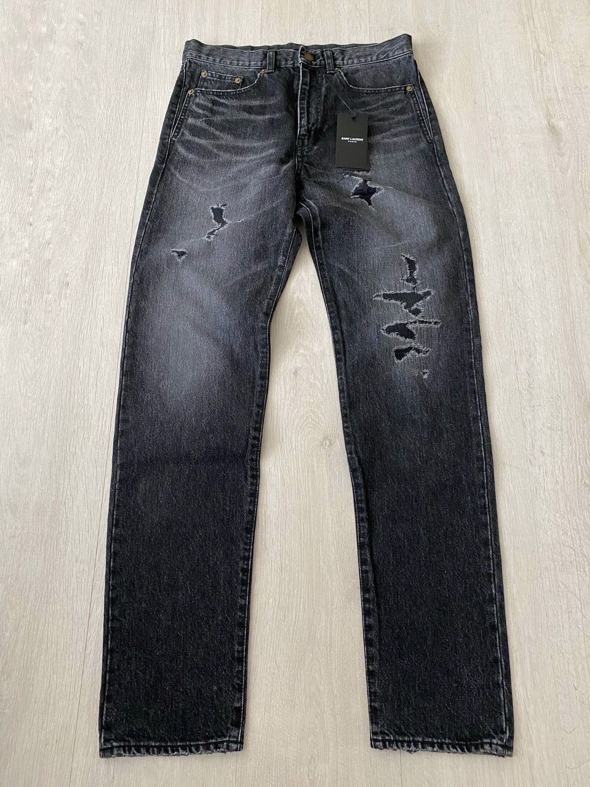 Saint Laurent Paris Saint Laurent Paris Grey Distressed Slim D16 Denim ...