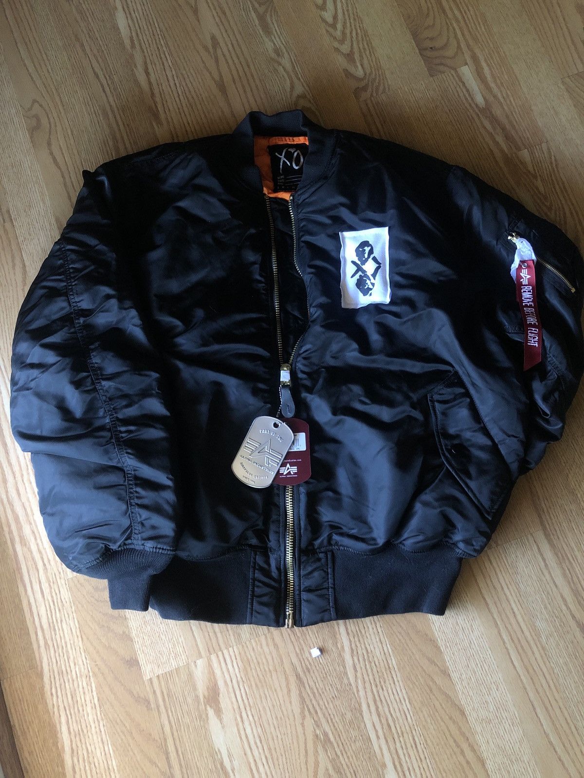 The Weeknd The Weeknd XO hand sign black Bomber Jacket | Grailed