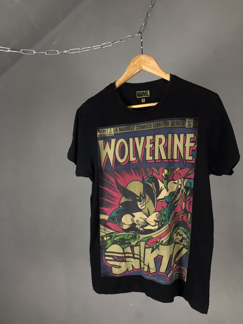 T-shirt Vintage Wolverine Marvel - Taille M, Noir, 100% Coton - Occasion Très Bon état