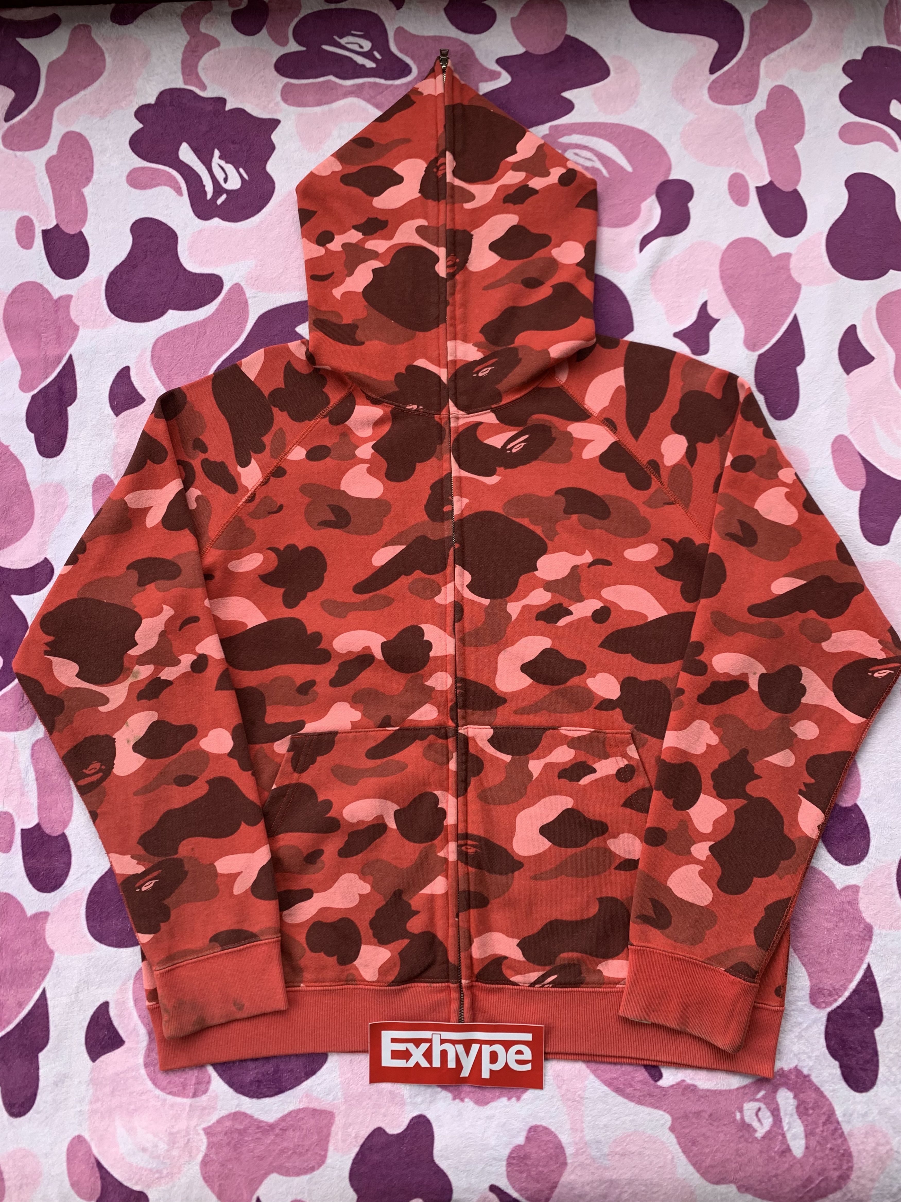 BAPE pharrell camo college logo full zip hoodie red camo A Bathing Ape Size  L