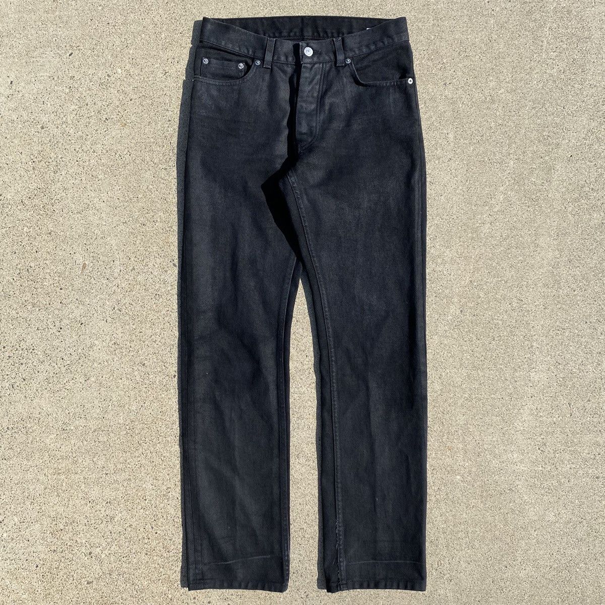 パンツ helmut lang 99 \"coated black denim' Helmut Lang 1999 Coated Black Denim Jeans in Bootcut