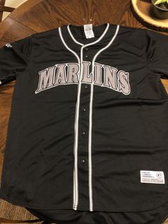 Vintage Majestic Florida Marlins Button Front Jersey Youth XL PINSTRIPE  MADE USA
