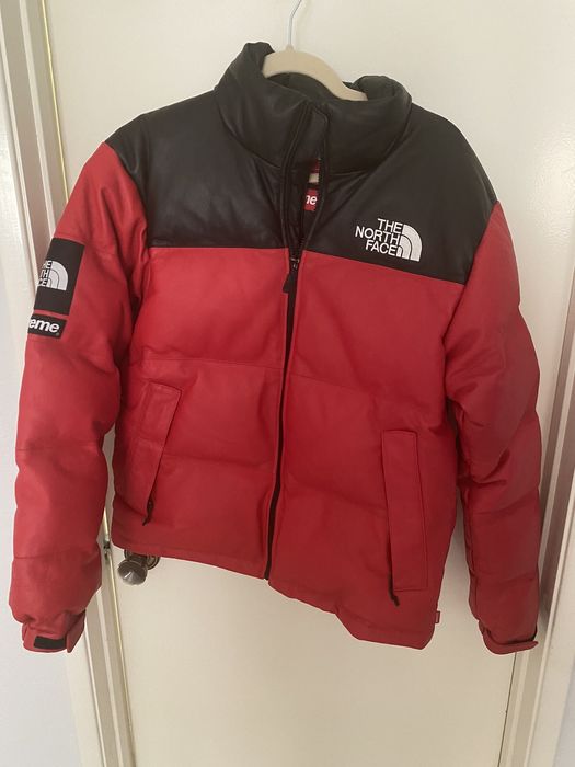 Supreme the north face store leather nuptse jacket red