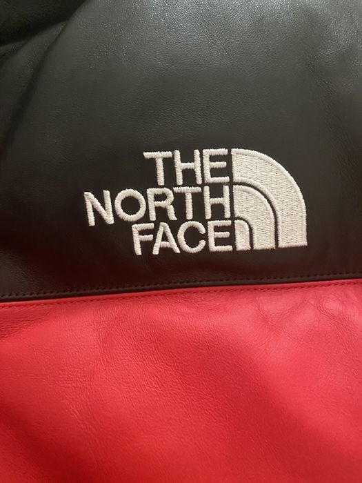 Supreme the north face leather nuptse hot sale jacket red