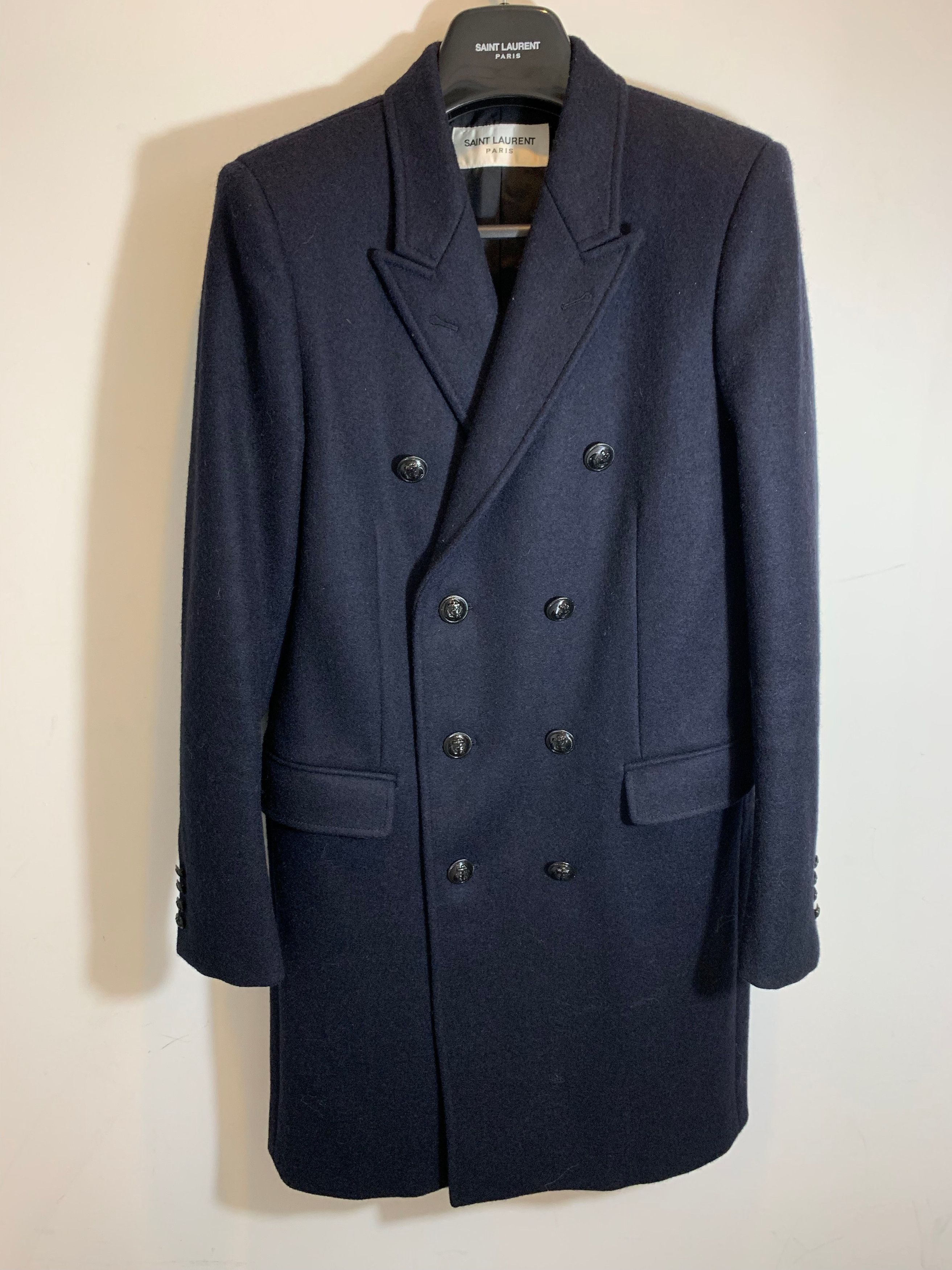 Hedi Slimane × Saint Laurent Paris × Yves Saint Laurent FW’14 ALLURÉ COAT IN NAVY BLUE WOOL Size US S / EU 44-46 / 1 - 3 Thumbnail