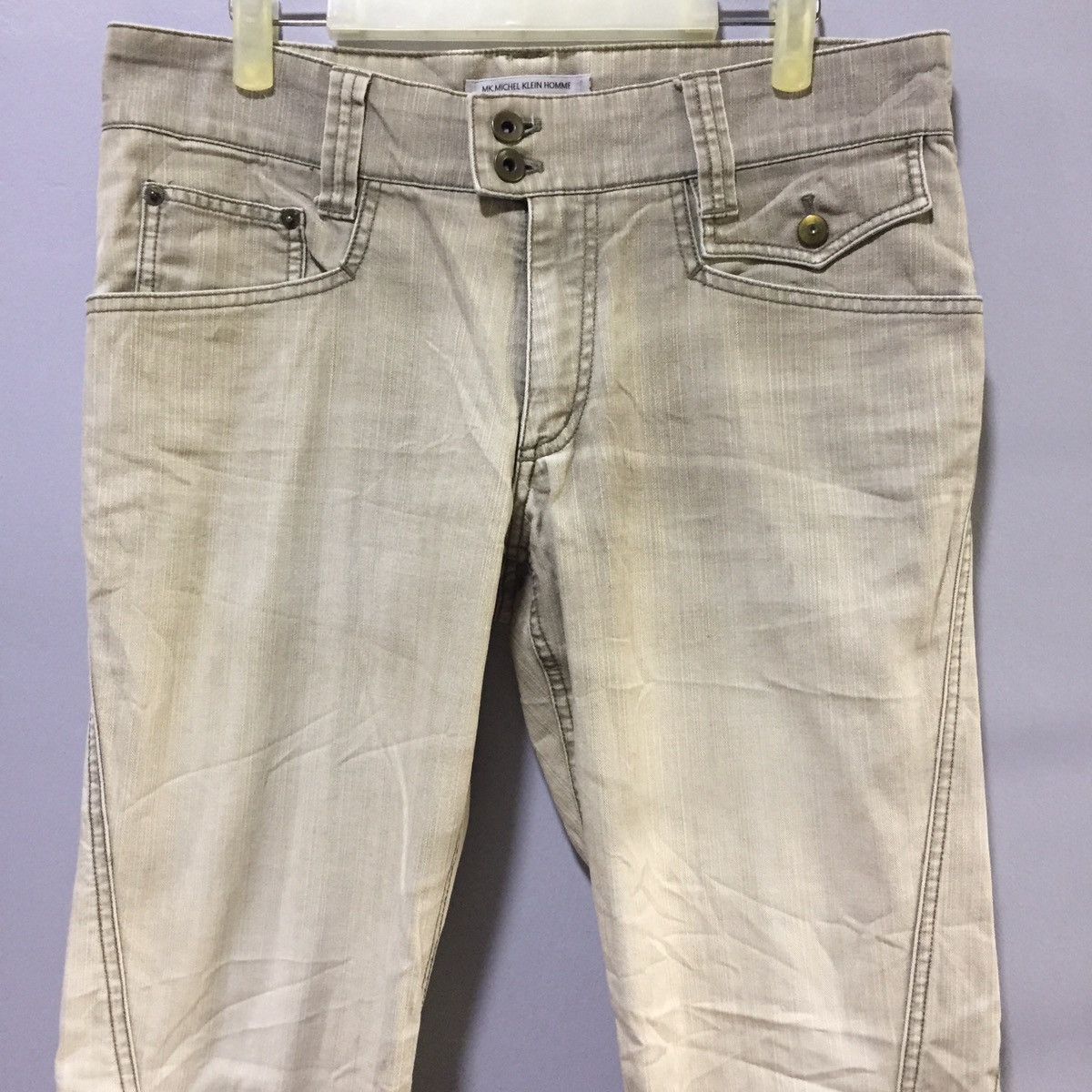 Designer Michel Klien Brown Light Wash Distressed Denim Size US 32 / EU 48 - 2 Thumbnail