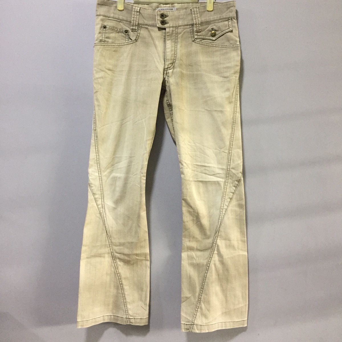 image of Michel Klein Brown Light Wash Distressed Denim in Tan Mix, Men's (Size 32)
