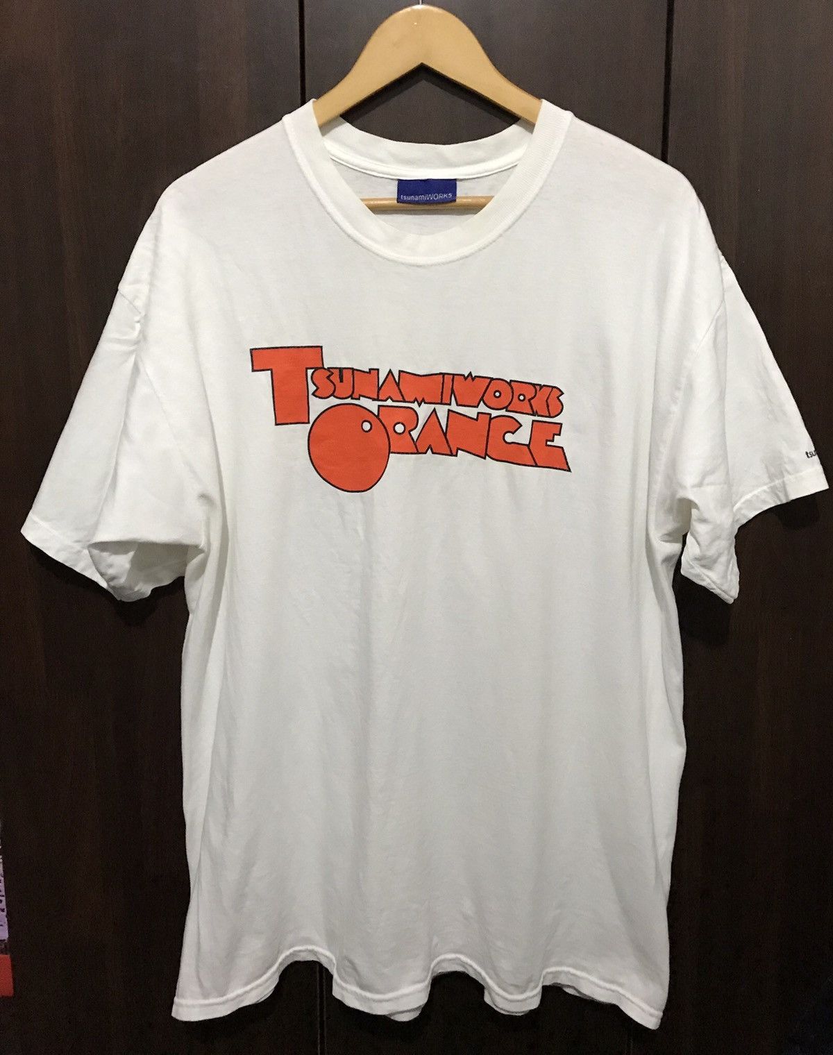 Image of Movie Clockwork Orange Parody “Tsunamiworks Orange” Tshirt in White, Men's (Size XL)