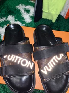 Louis Vuitton Monogram Leather Honolulu Line Sandals Black Size 7 Japan  [Used]