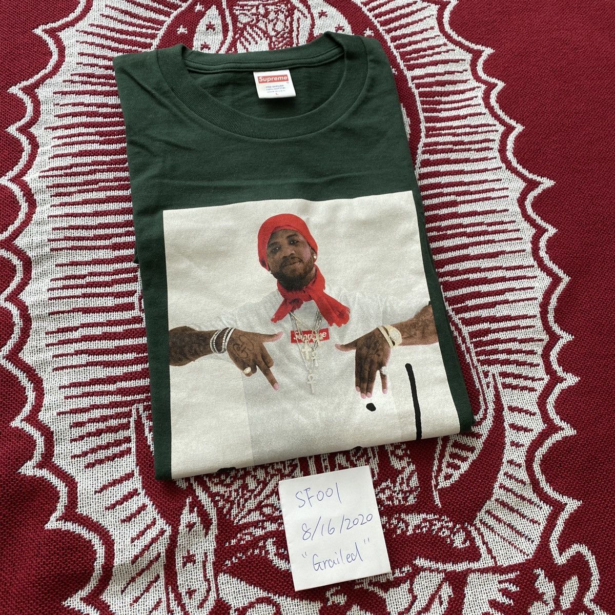 Supreme Used FW16 Supreme Gucci Mane Tee Dark Green Size L Size US L / EU 52-54 / 3 - 1 Thumbnail