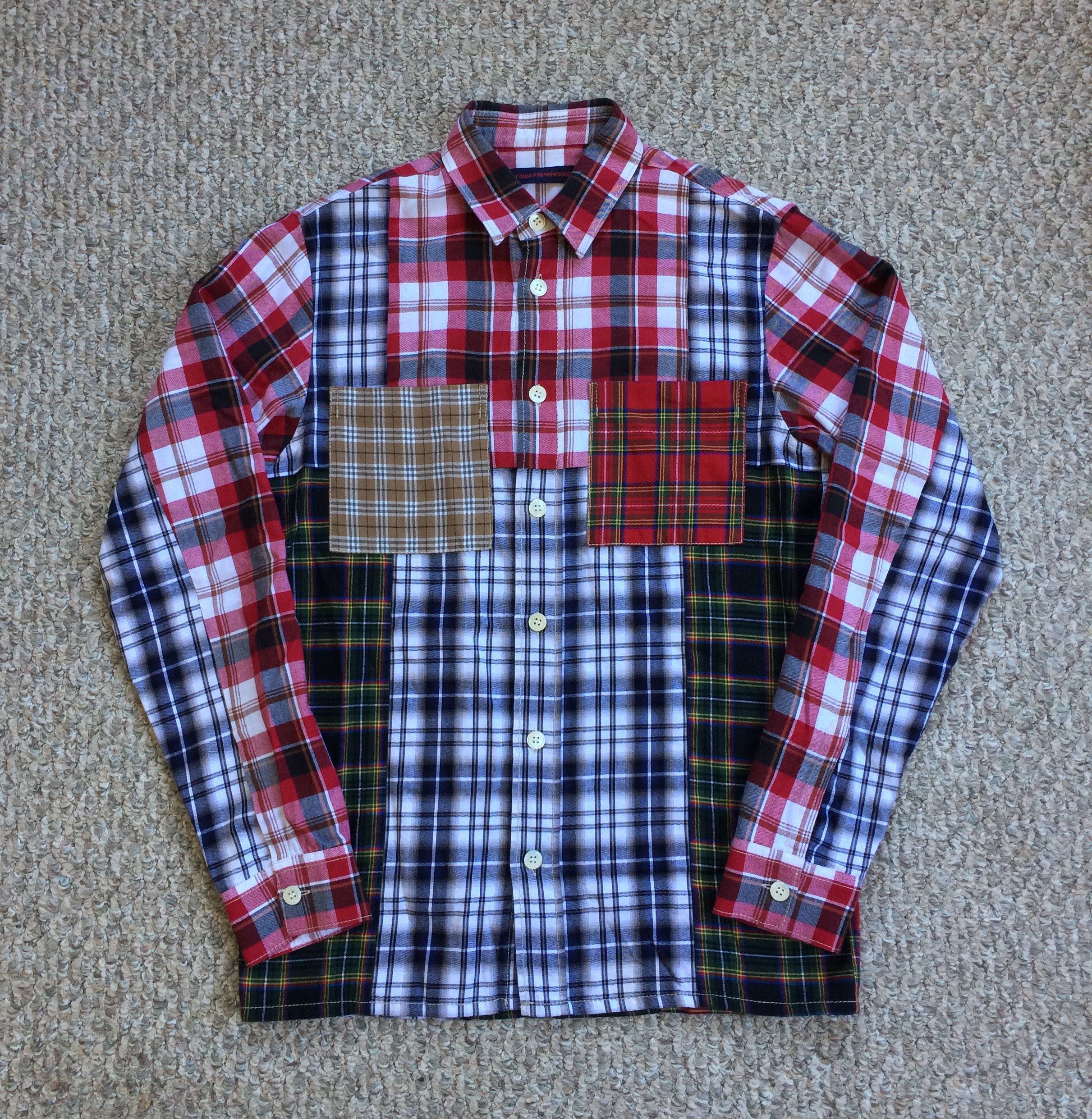 トップス GOSHA RUBCHINSKIY CHECK FLANNEL SHIRT Gosha Rubchinskiy Check Flannel Shirt Size XL Blue Orange