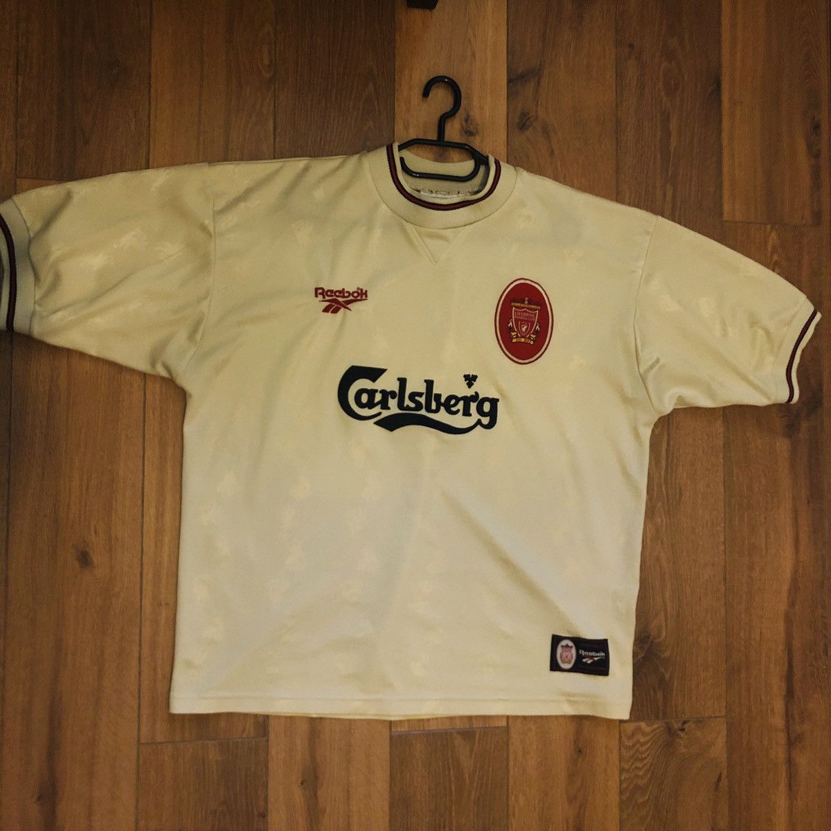 Reebok Liverpool Away Carlsberg Yellow 1997 Football Shirt