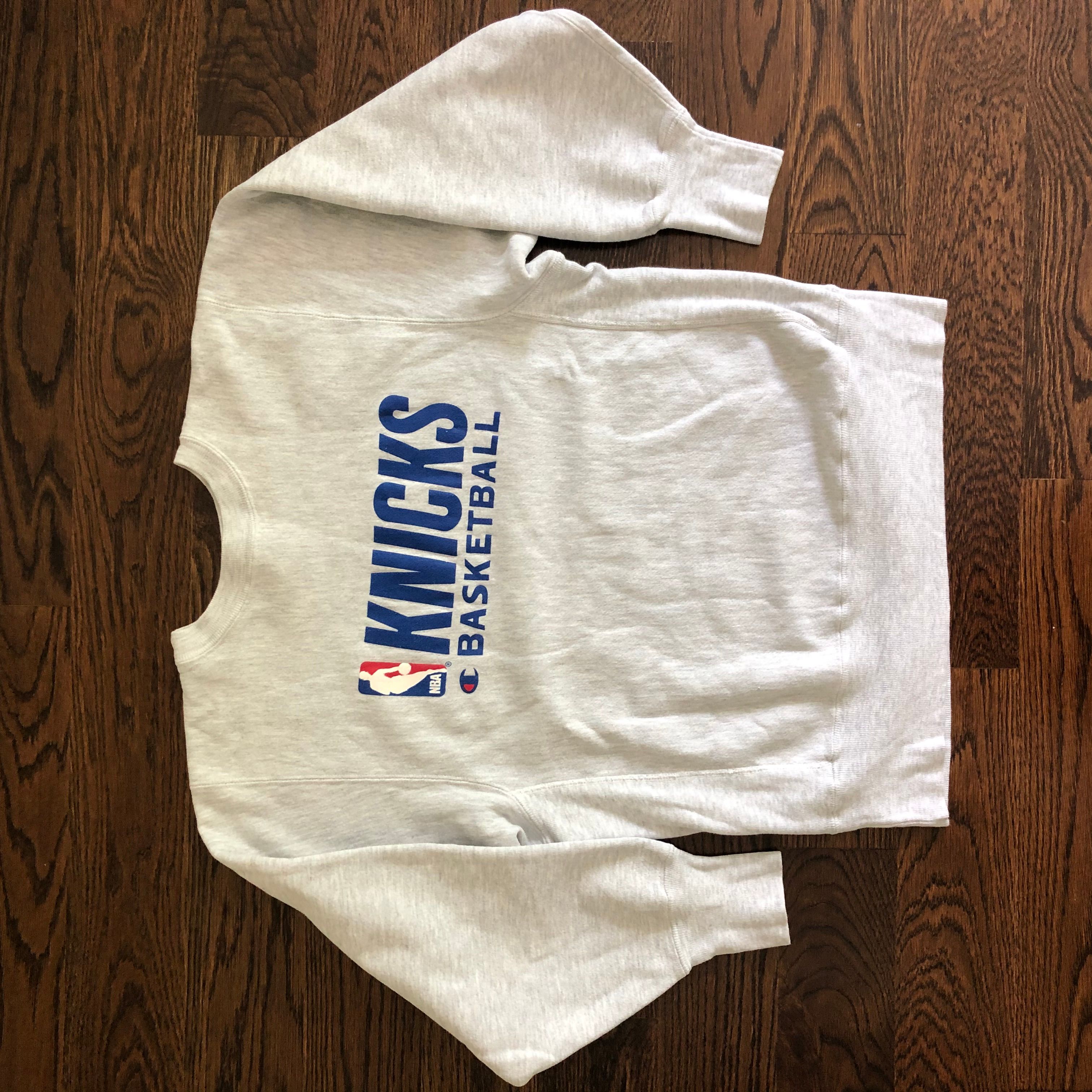 vintage 90s grey champion knicks basketball sweatshirt