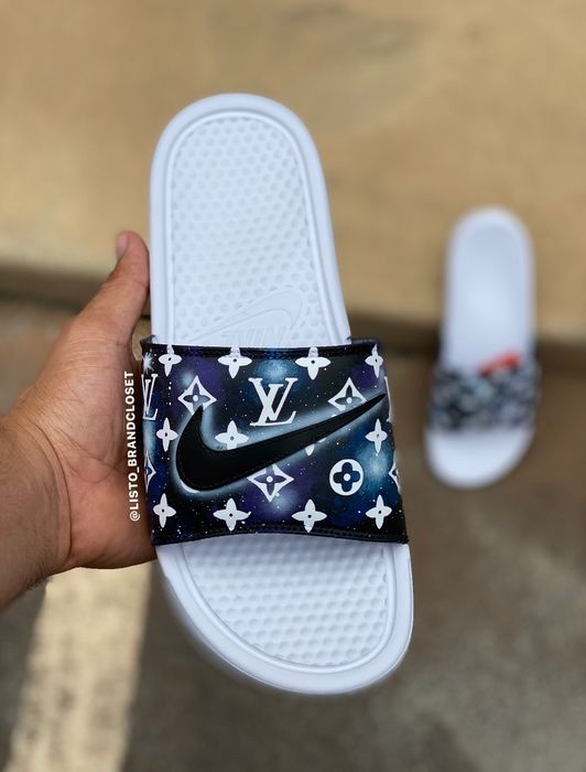 Nike, Shoes, Custom Lv X Nike Slides