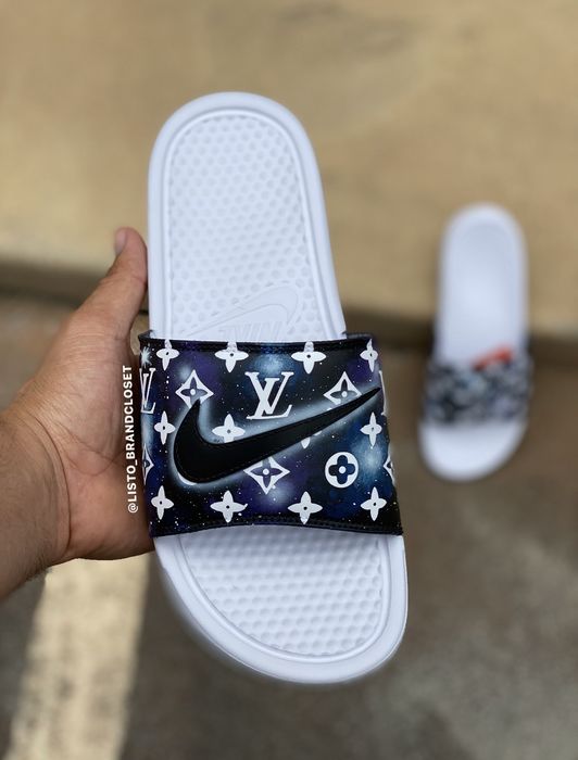 CUSTOM NIKE SLIDES ( LOUIS VUITTON x SUPREME ) 