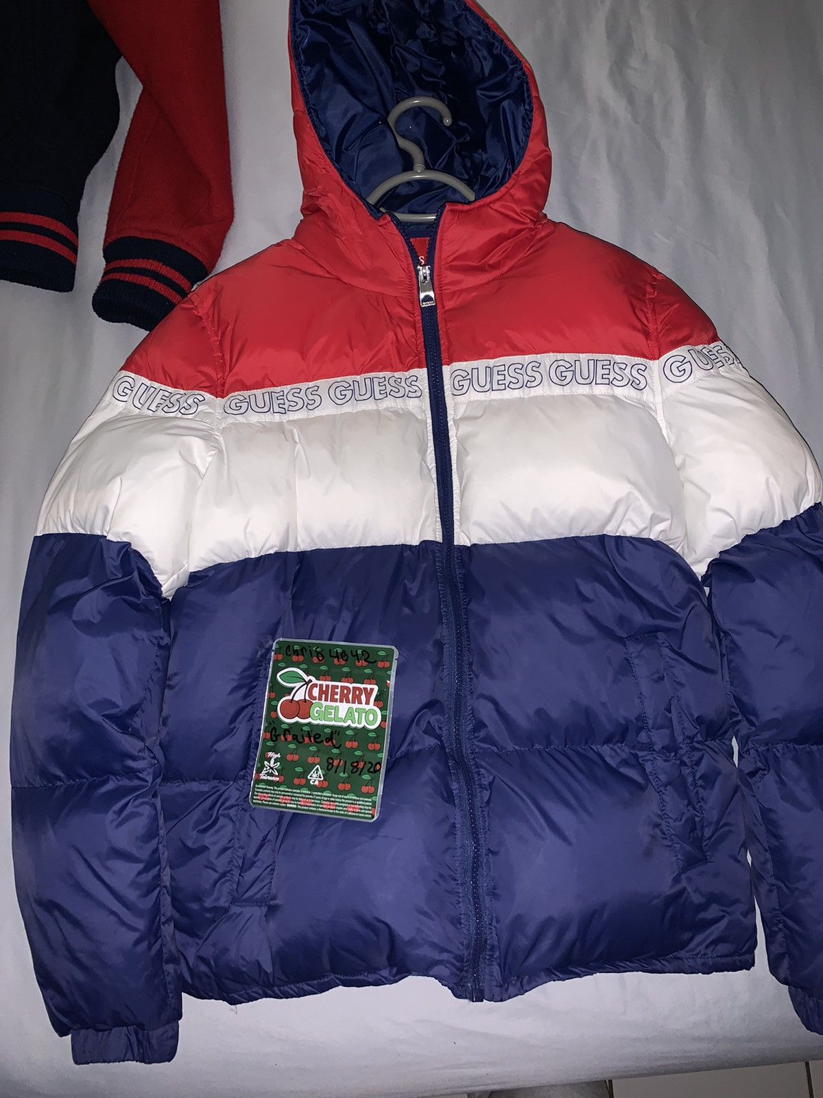 Red white and blue puffer jacket mens online