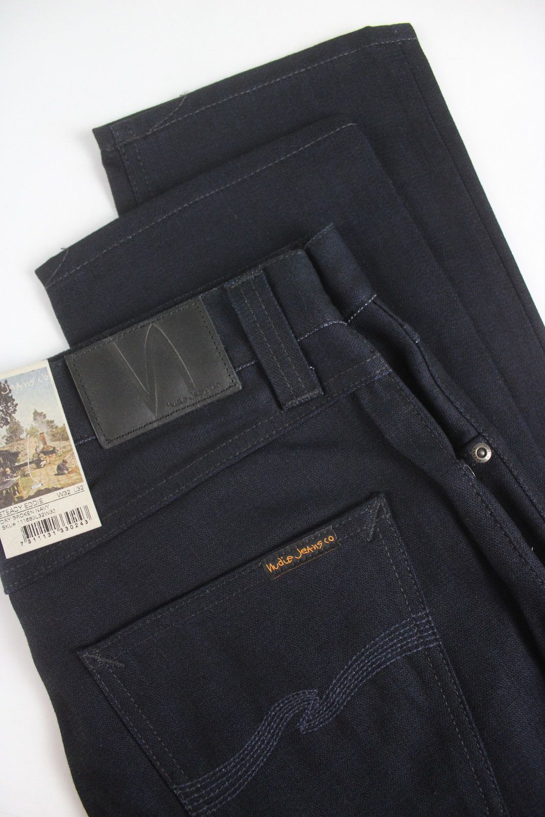 Nudie Jeans STEADY EDDIE DRY BROKEN NAVY W32/L34 Straight Jeans 
