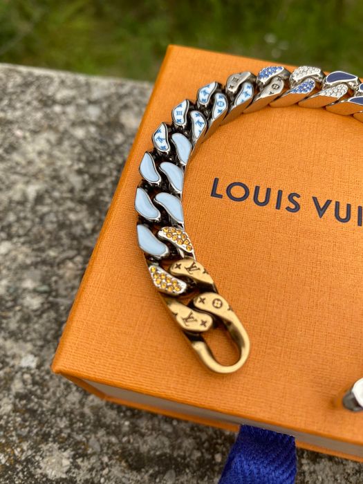 Pre-owned Louis Vuitton Chain Link Patches Bracelet Blue