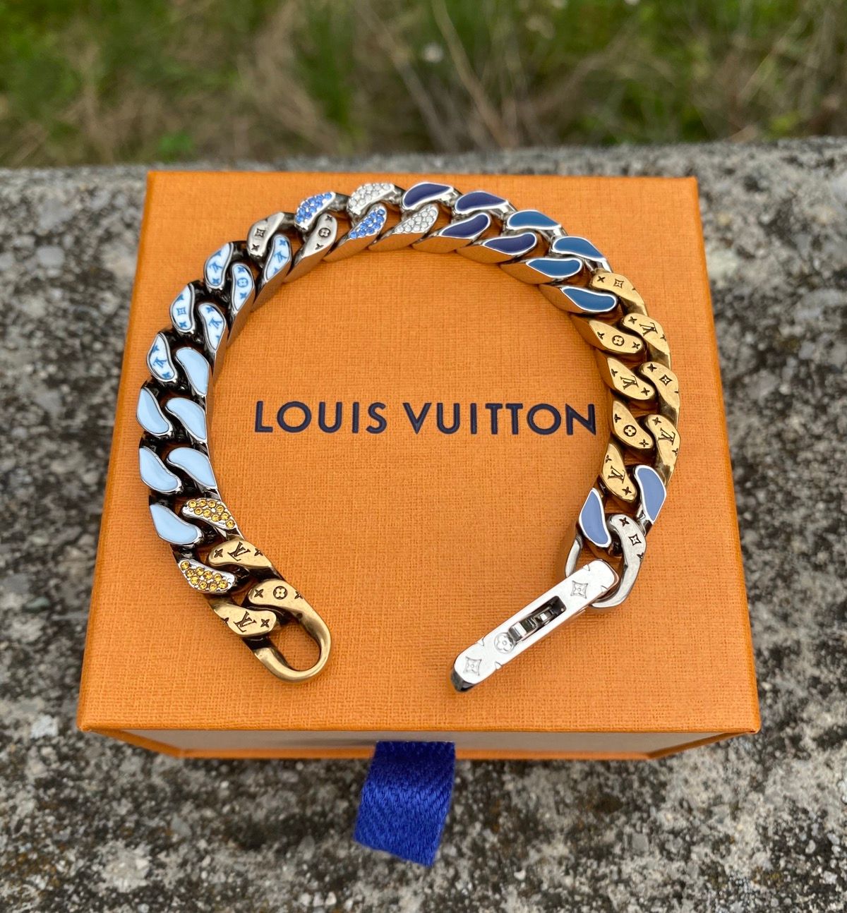 Louis Vuitton Chain Link Patches Bracelet Blue Multicolor