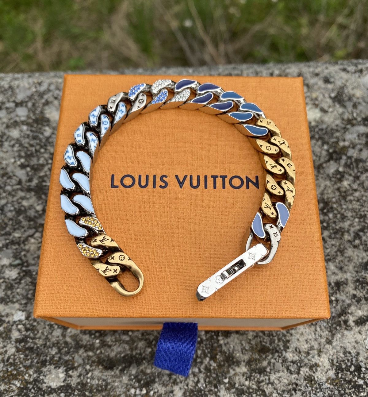 Louis Vuitton Louis Vuitton chain link patches cloud Cuban bracelet ...