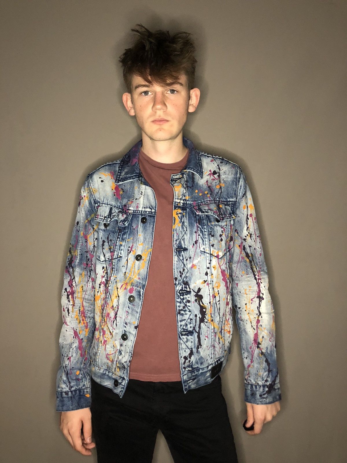 Prps PRPS Denim Paint Splattered Leather Jacket Grailed