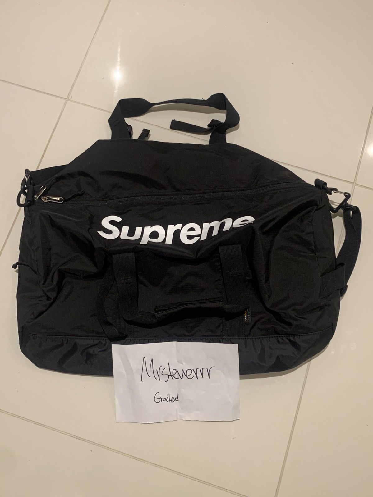 Supreme 2016 SUPREME Logo Duffle Bag Black | Grailed