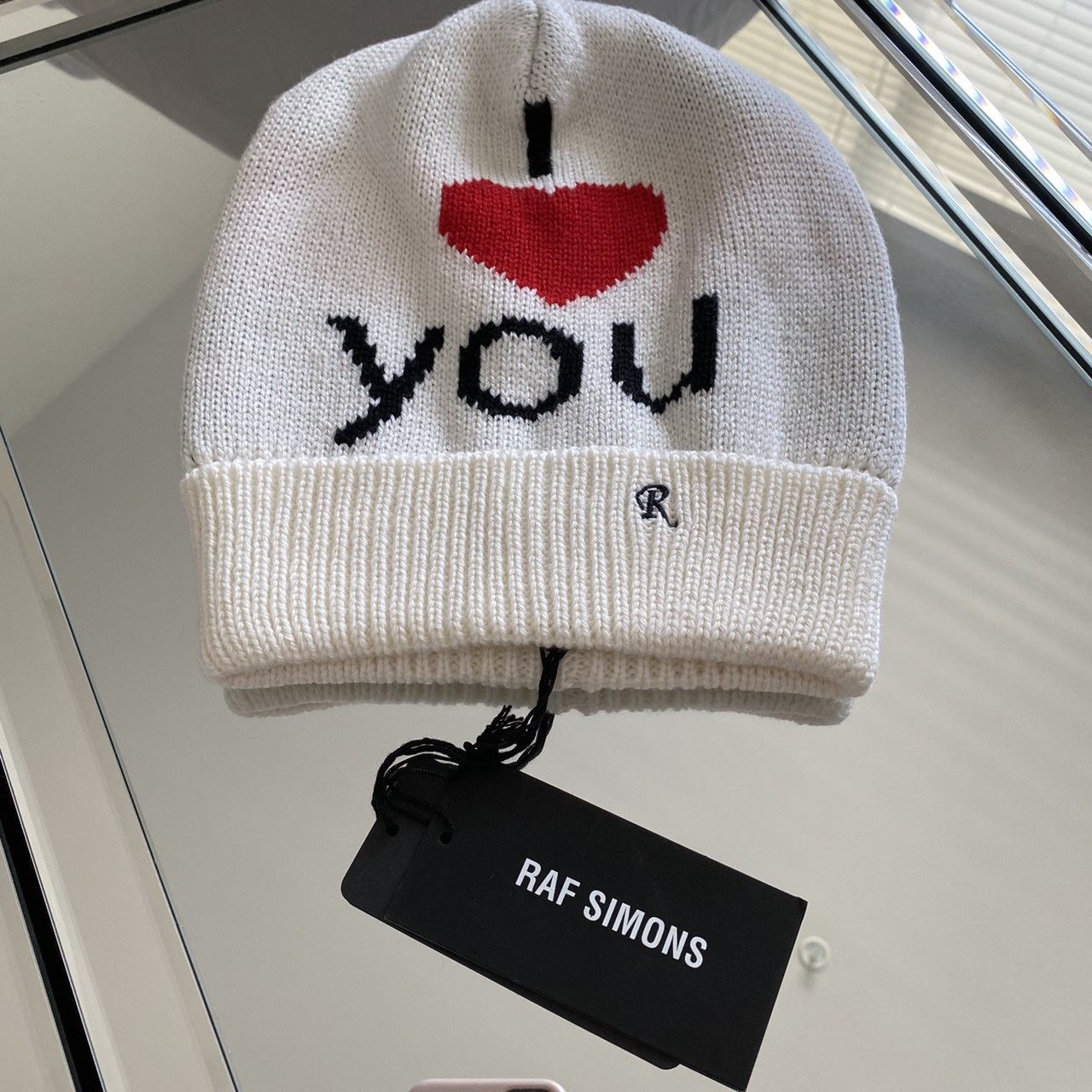 raf simons i love you beanie