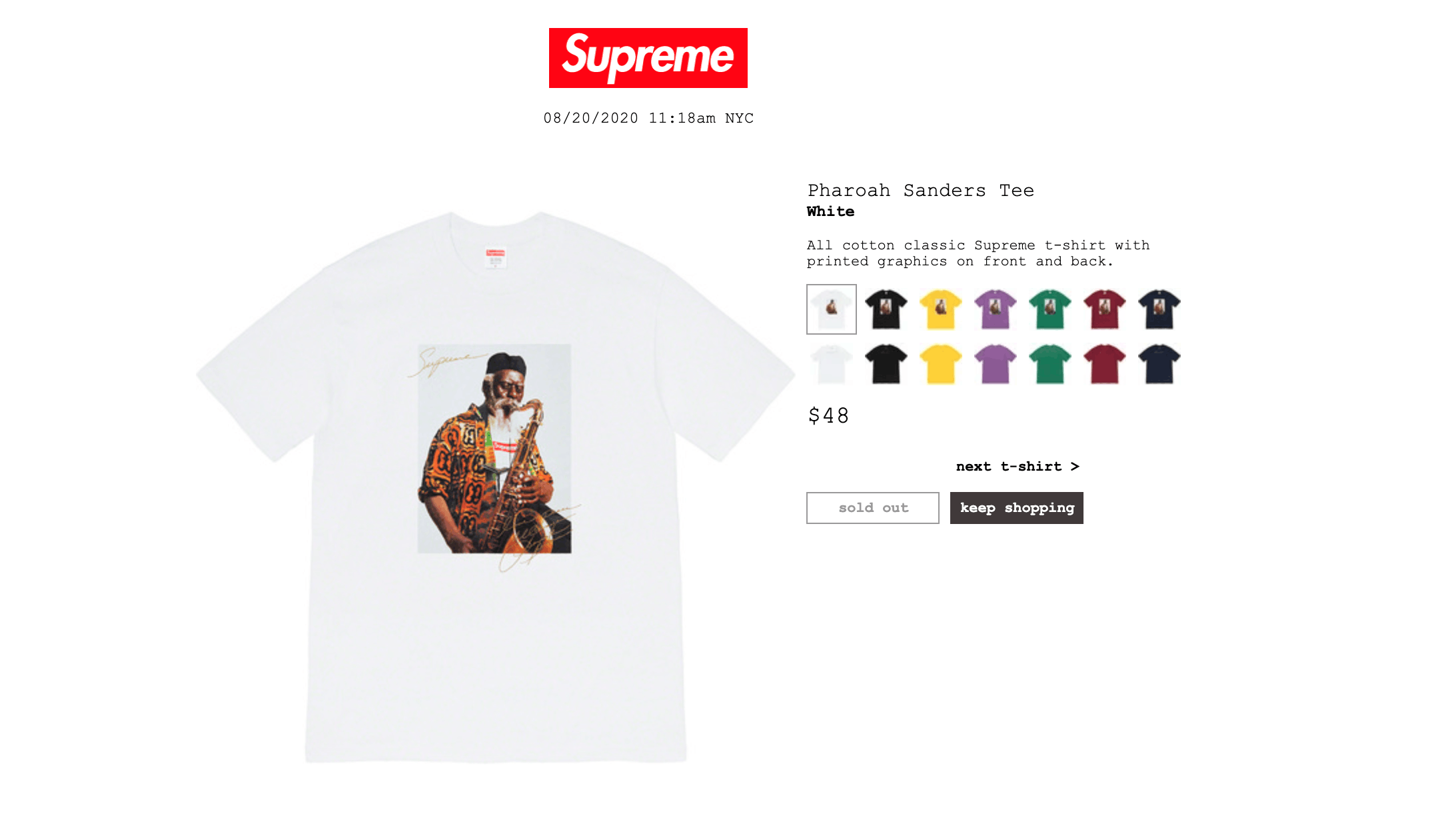 Supreme pharoah best sale sanders tee white