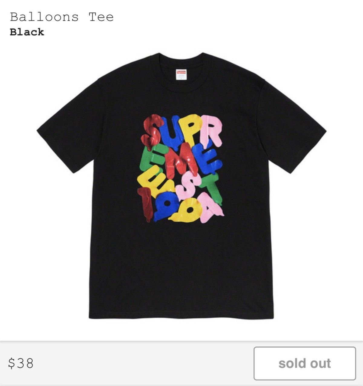 Supreme Supreme Balloons Tee Shirt Black | Grailed