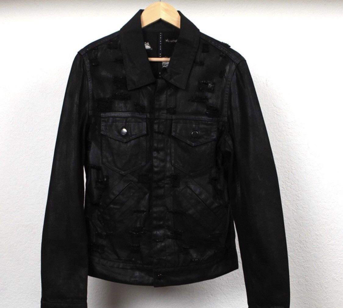 Christian Dada CHRISTIAN DADA black waxed destroyed denim jacket 