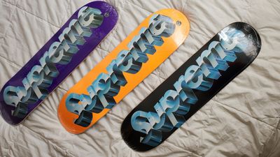 Supreme Supreme Chrome Logo Skateboard Black/Orange/Purple Set