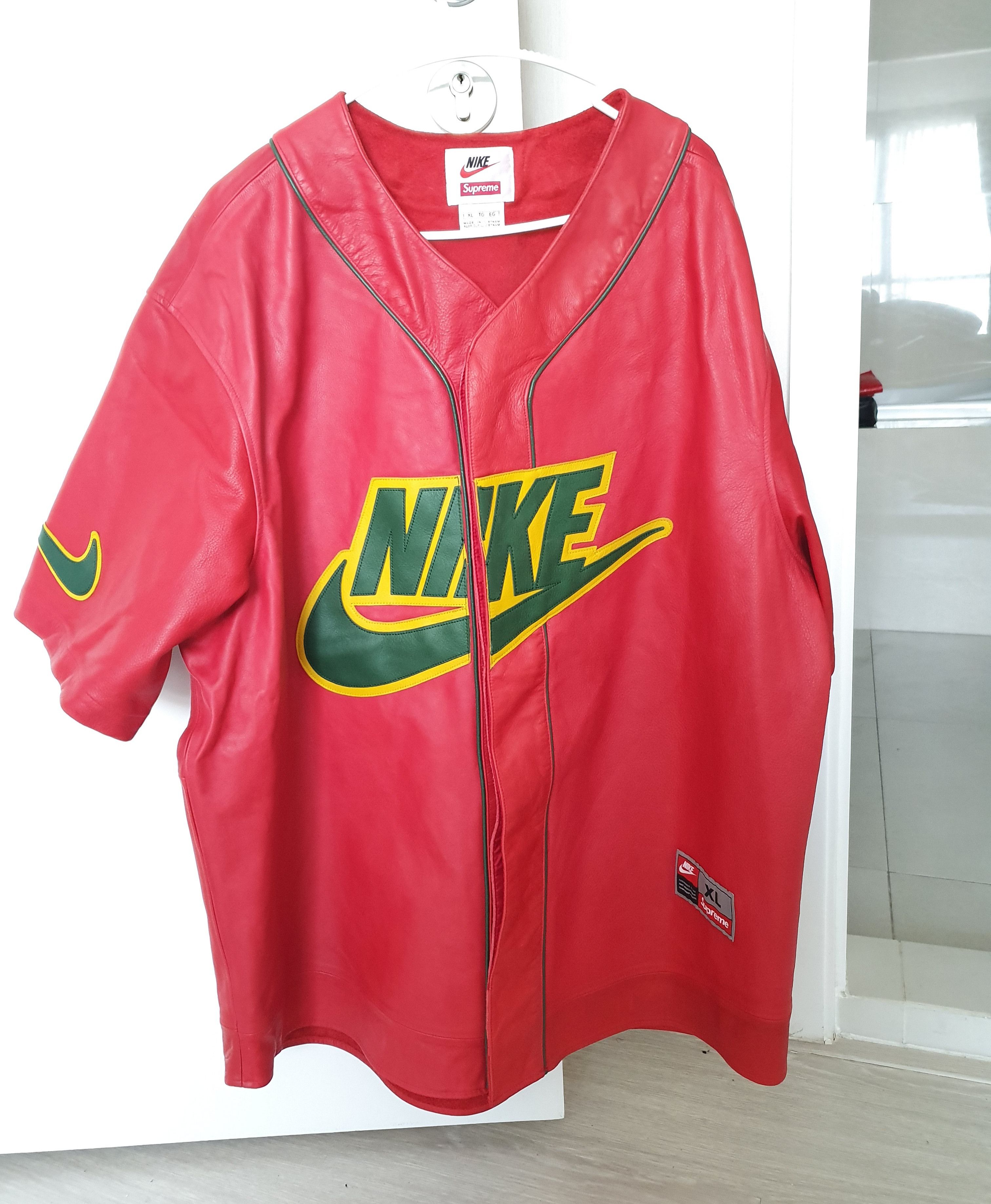 Supreme / Nike® Leather Baseball Jersey+wiumi.com