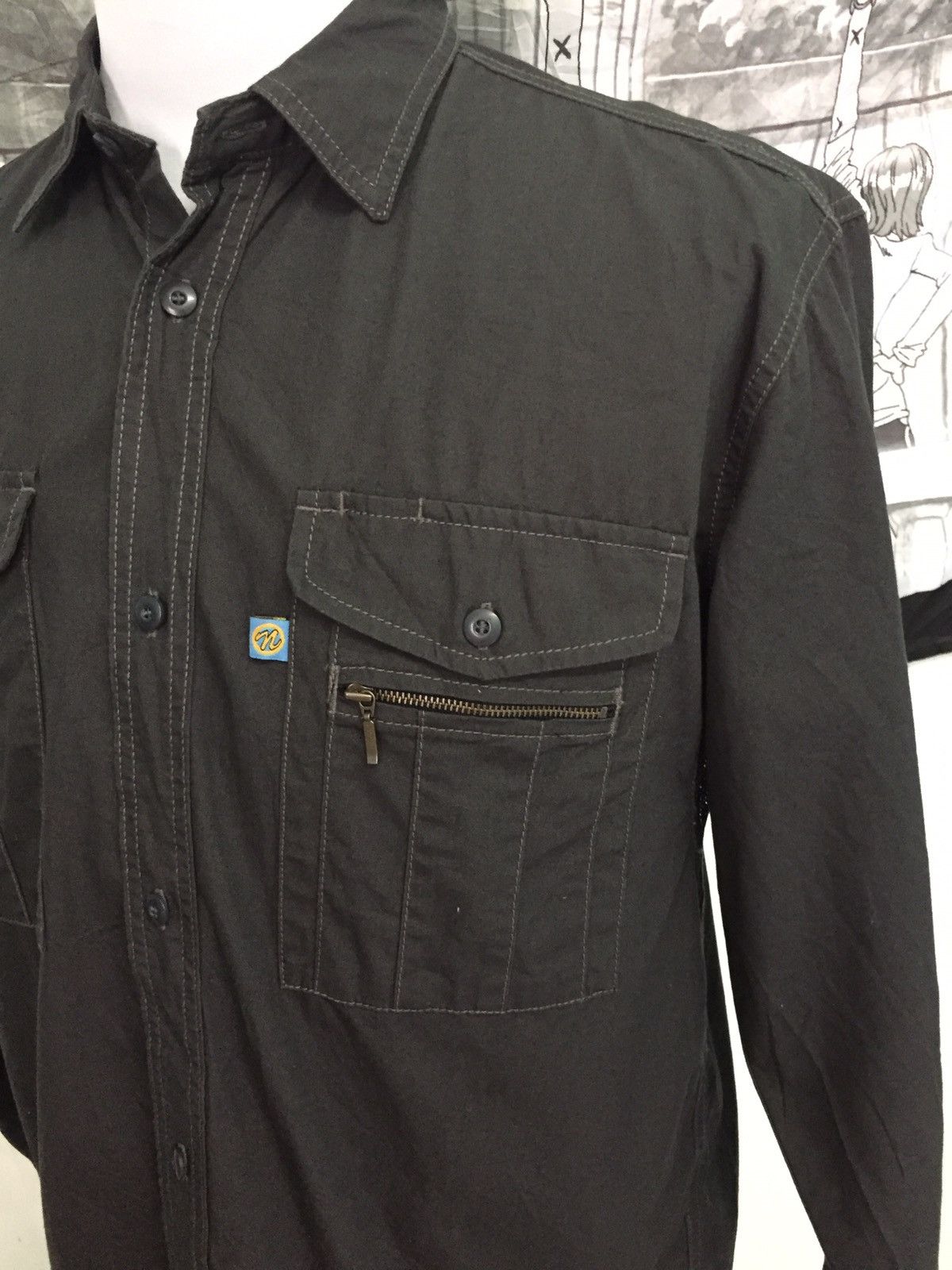 Japanese Brand Black Long Sleeve Button Up Mesh Under Pit Size US L / EU 52-54 / 3 - 3 Thumbnail