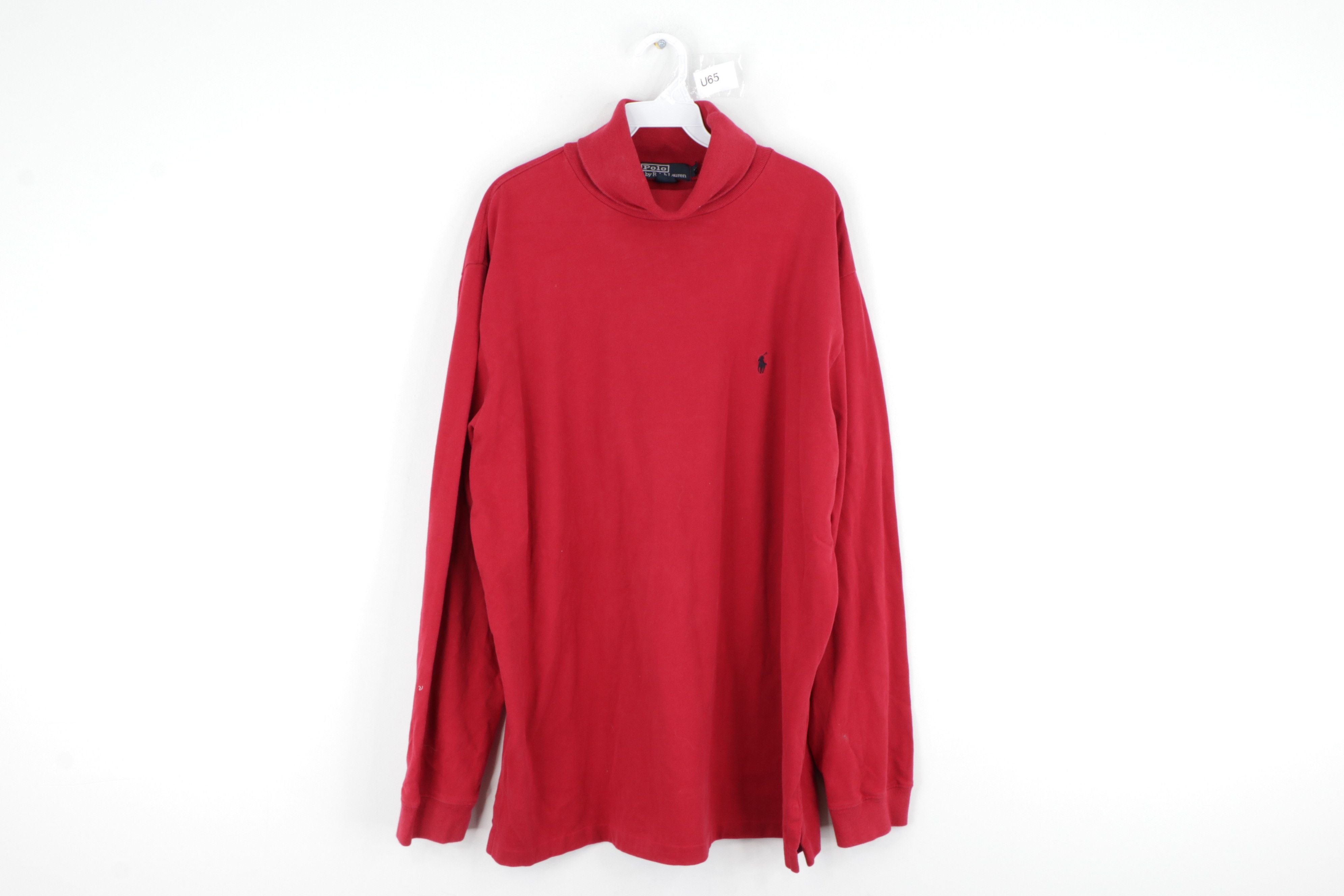 Polo Ralph Lauren Vintage 90s Ralph Lauren Turtleneck Sweater Red Cotton Size US XL / EU 56 / 4 - 1 Thumbnail