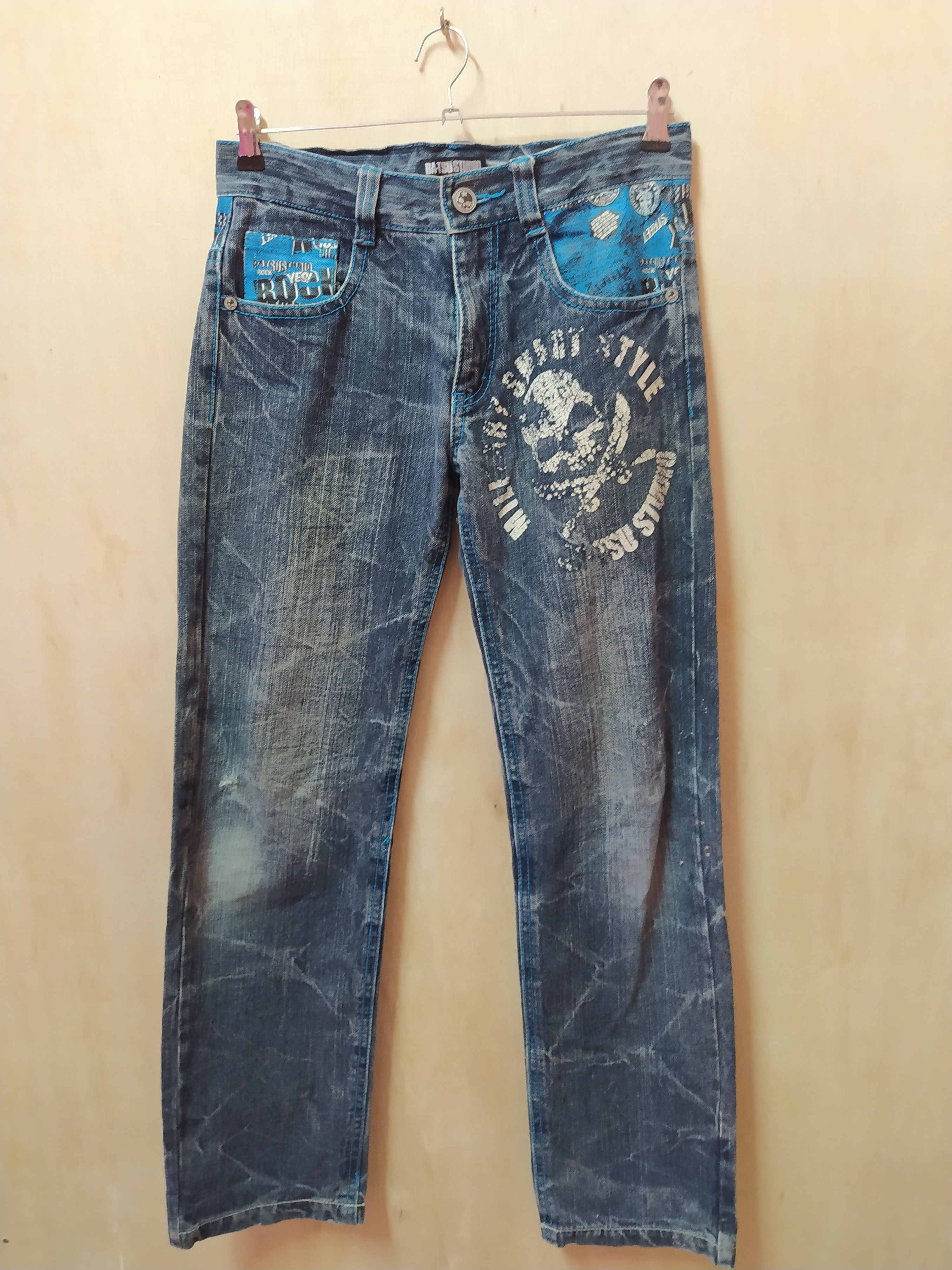 Designer BATSUSTUDIO SKULL DISTRESSED DENIM JEANS Grailed