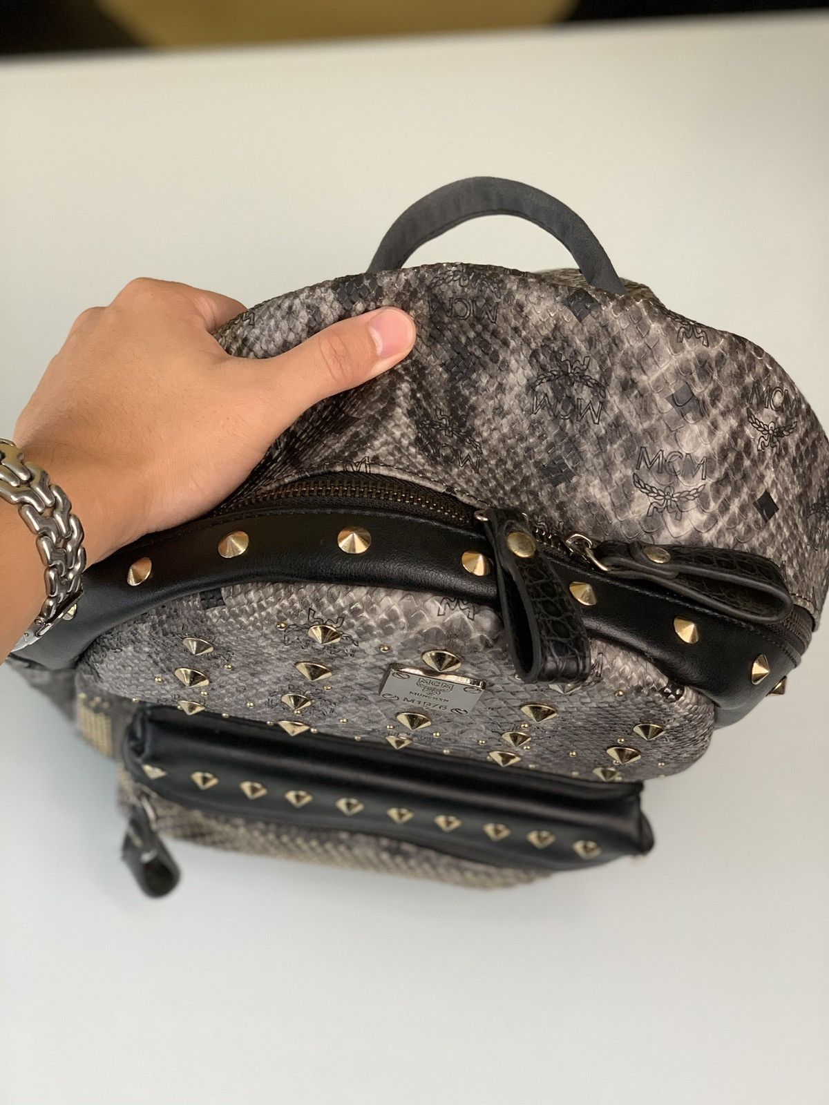 MCM MCM Studded Snakeskin Backpack Grailed