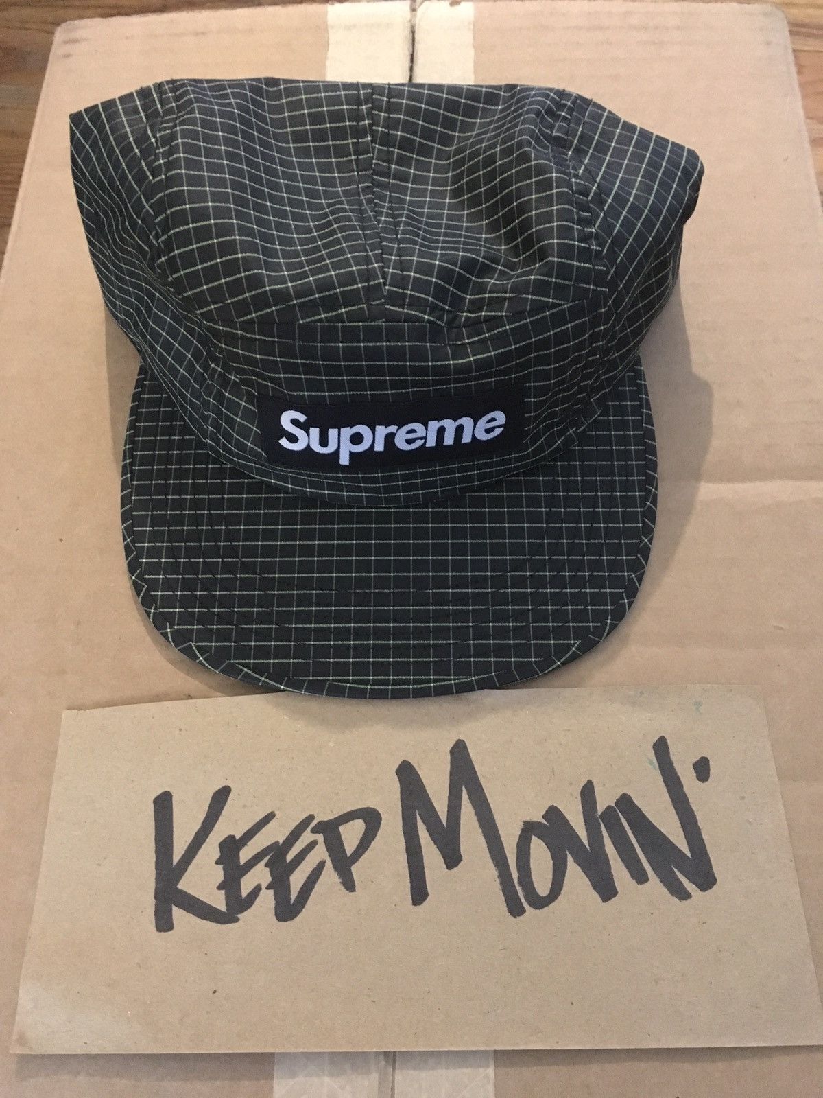 Supreme Supreme 2 Tone Rip Stop Grid Camp Cap Hat Black Green
