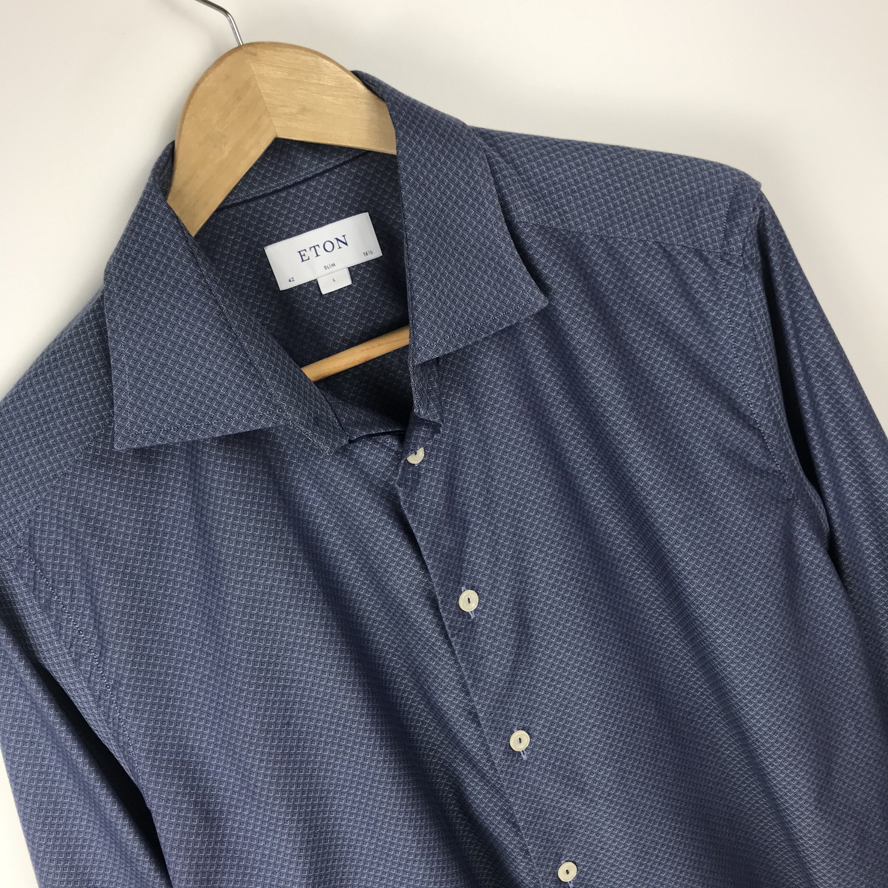 Eton Eton Men's Blue Pinpoint Slim Fit Shirt Shirt 16 1/2 42 L Size US L / EU 52-54 / 3 - 1 Thumbnail