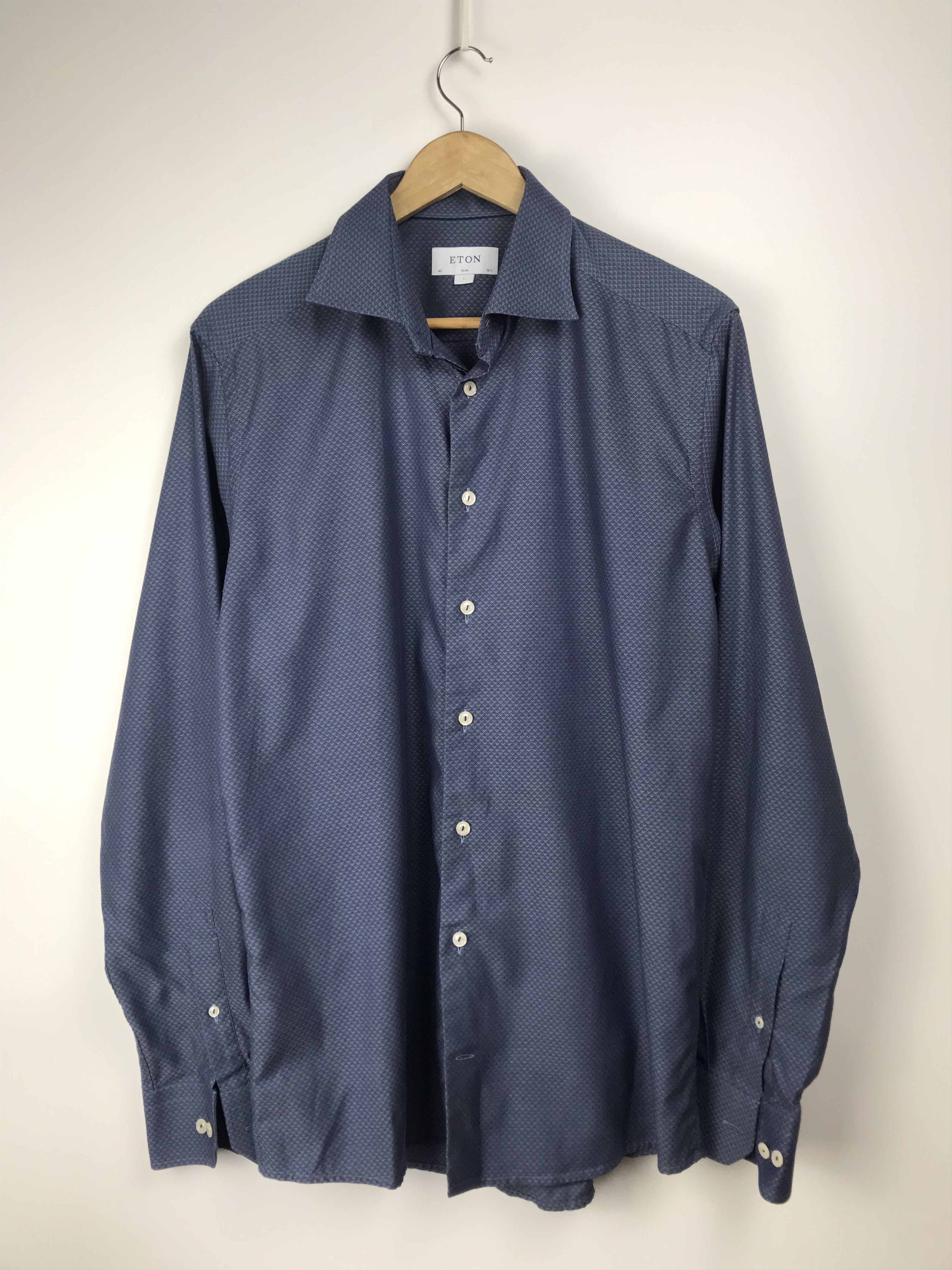 Eton Eton Men's Blue Pinpoint Slim Fit Shirt Shirt 16 1/2 42 L Size US L / EU 52-54 / 3 - 2 Thumbnail