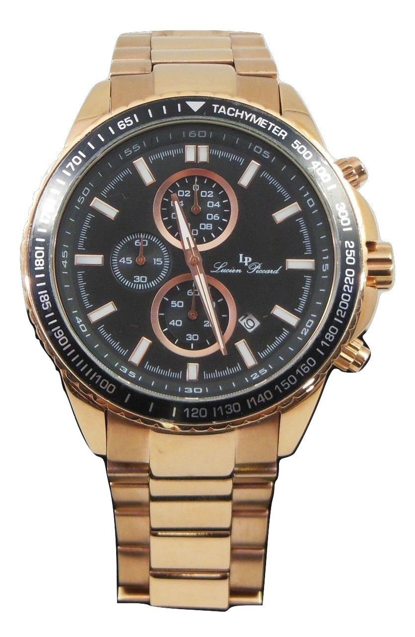 Lucien Piccard Cartagena Chronograph factory Black Dial Men's Watch 12552 Japan Movement