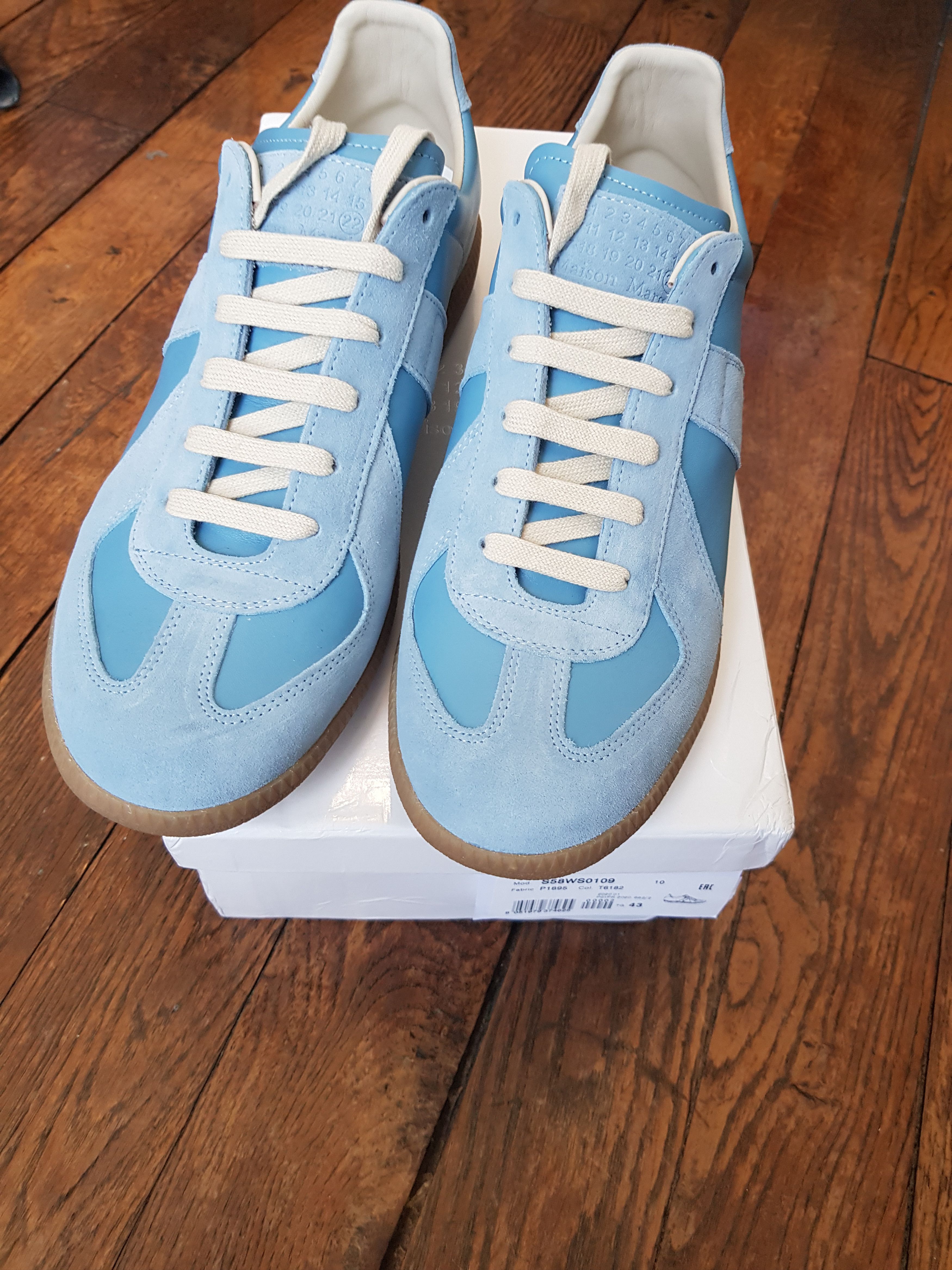 【関税&送料込】Maison Margiela Light Blue Leather And Fabri Maison Margiela Maison Margiela replica leather sneakers