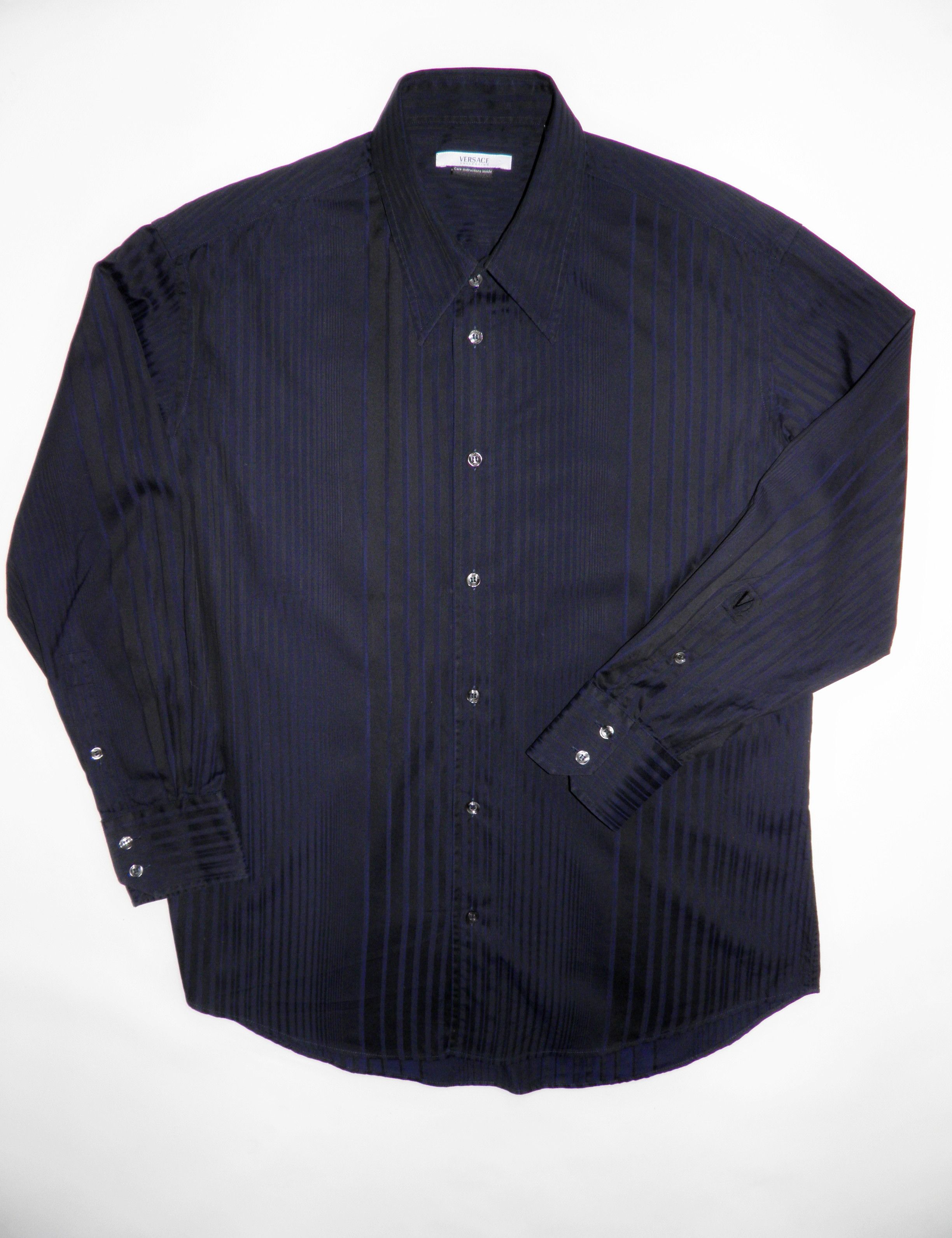 Versace × Versace Jeans Couture × Versus Versace Versace Collection Logo Striped Navy Longsleeve Shirt Size US L / EU 52-54 / 3 - 5 Thumbnail