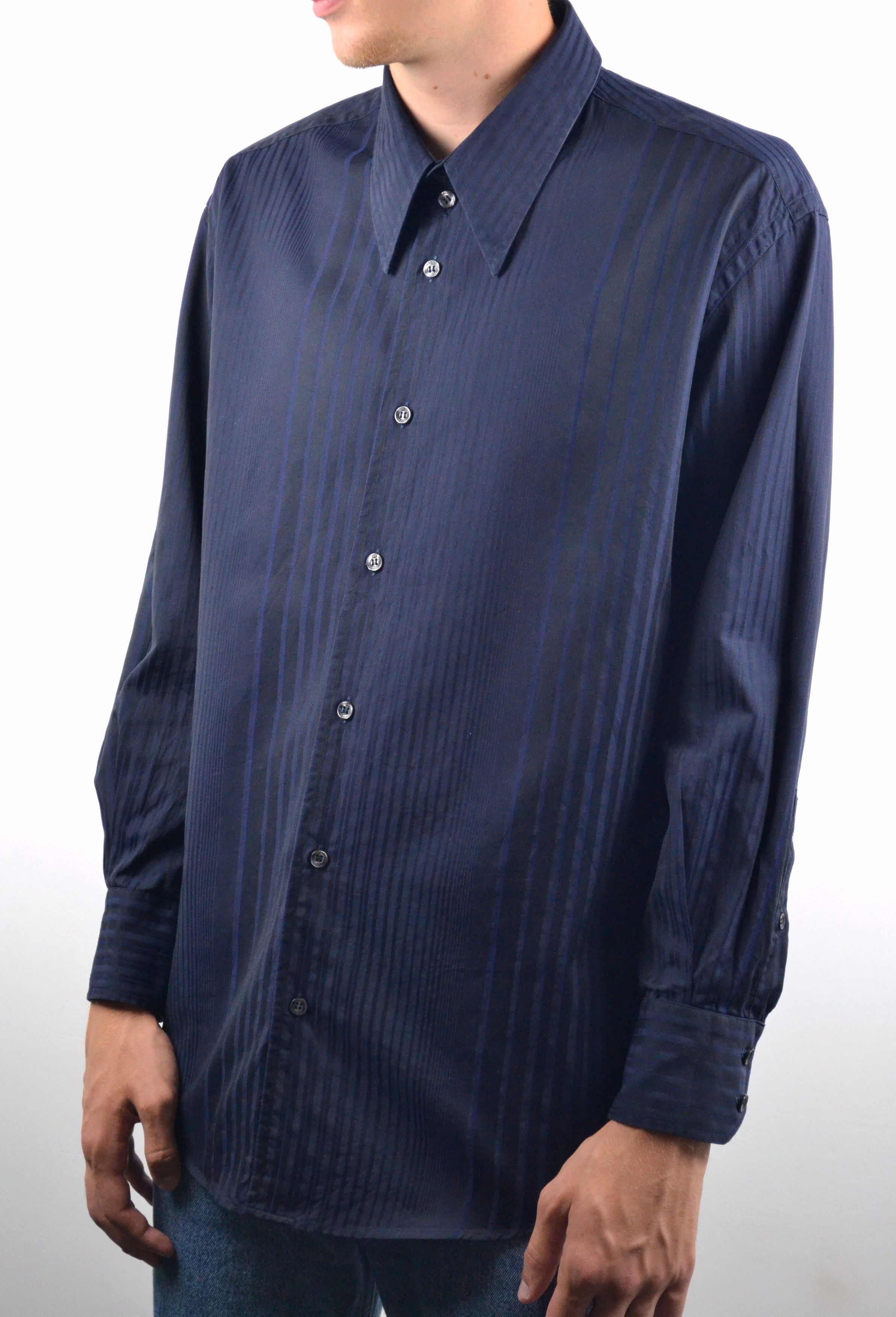 Versace × Versace Jeans Couture × Versus Versace Versace Collection Logo Striped Navy Longsleeve Shirt Size US L / EU 52-54 / 3 - 1 Thumbnail