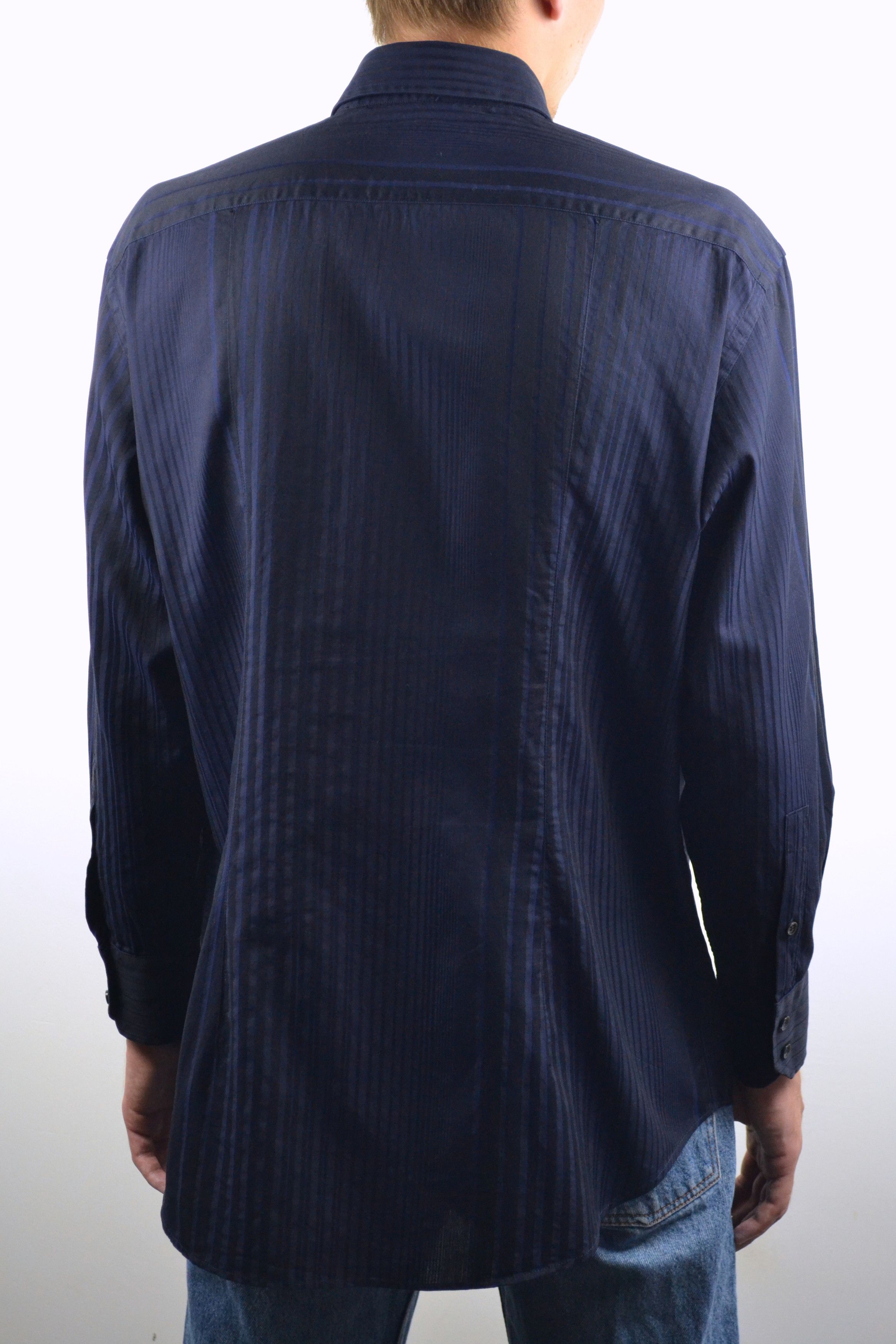 Versace × Versace Jeans Couture × Versus Versace Versace Collection Logo Striped Navy Longsleeve Shirt Size US L / EU 52-54 / 3 - 3 Thumbnail
